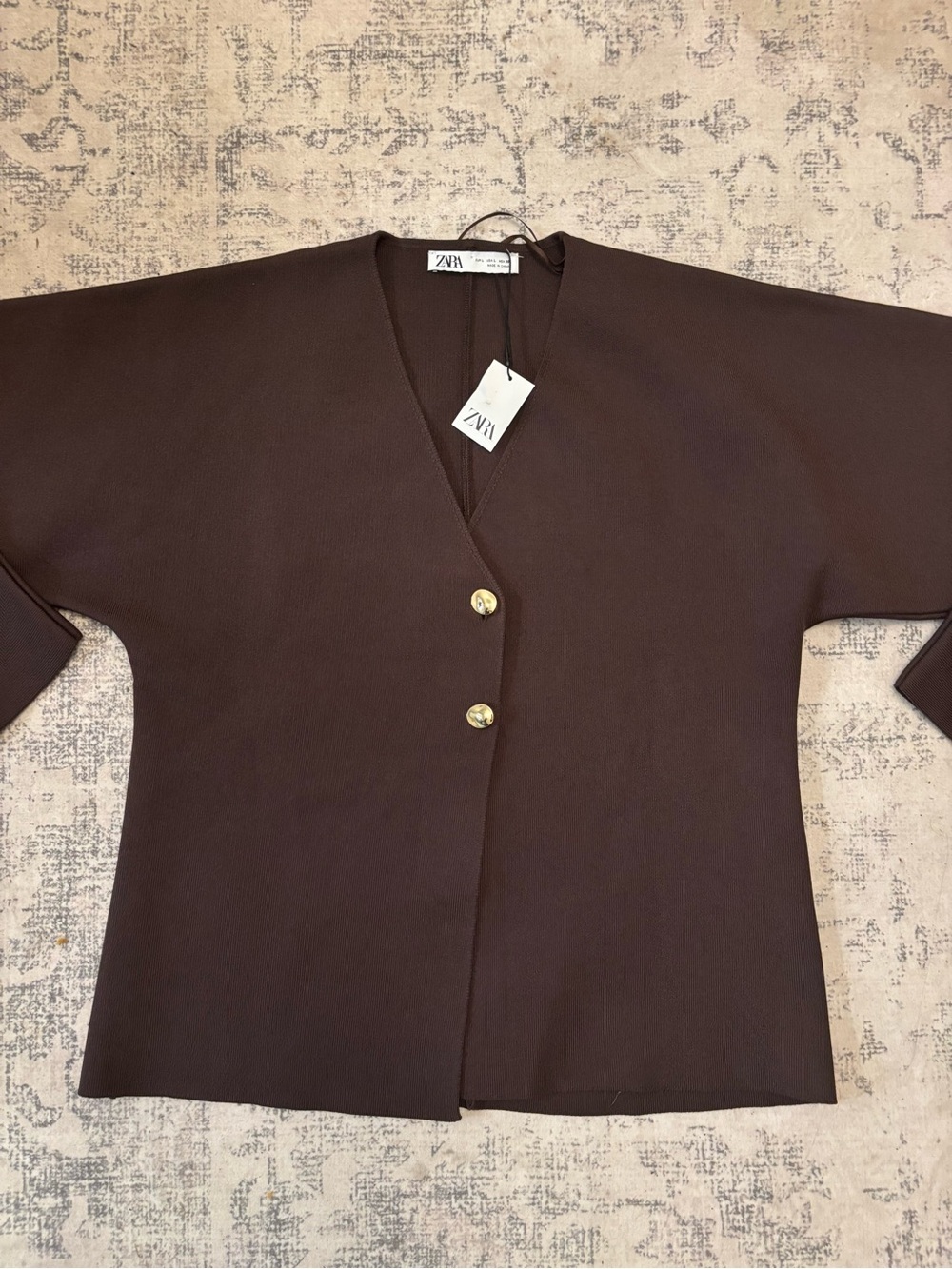 Zara Brown V-Neck Two-Button Knit Jacket chocolate brown NWT